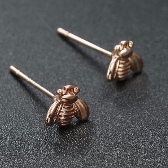 New 18K Rose Gold Stud Bee 🐝 Earrings - Picture 2 of 4